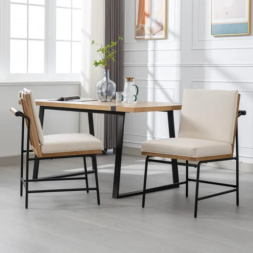 Vista 9 de LukeAlon Juego de 2 sillas de comedor de poliuretano con respaldo cuadrado Beige