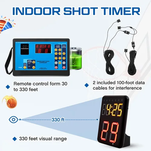Vista 5 de Suzile Reloj de disparo de baloncesto de 2 unidades con controlador, temporizador de cuenta regresiva de 24 segundos, reloj de disparo portátil