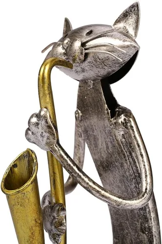 Vista 4 de Too-arts Un saxofón que juega la escultura del metal del gato de la estatua del hierro, artesanías, 3 diseño divertido