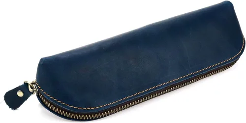 Vista 3 de UTALIND Estuche de cuero vintage, estuche para lápices con cremallera, tamaño perfecto para papelería, maquillaje o utensilios (azul marino)