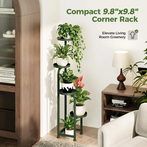 Vista 4 de Bamworld - Soporte de esquina para macetas de metal para interiores y exteriores Verde oscuro
