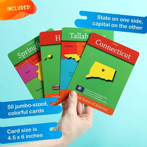 Vista 5 de Geotoys GeoCards, USA Flash Cards Juego de geografía, juegos de cartas para niños, para familias, hogar, escuela y viajes, tarjetas flash de Estados