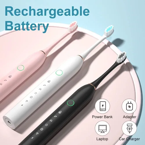 Vista 7 de Paquete de 2 cepillos de dientes eléctricos con 8 cabezales de cepillo, 6 modos de 42000 vpm, IPX7 impermeable, cepillo de dientes eléctrico sónico