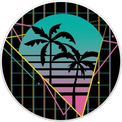 Vista 3 de PopSockets retro de los años 90 con ondas de vapor palmeras Synthwave Tropical Summer PopSockets intercambiables PopGrip