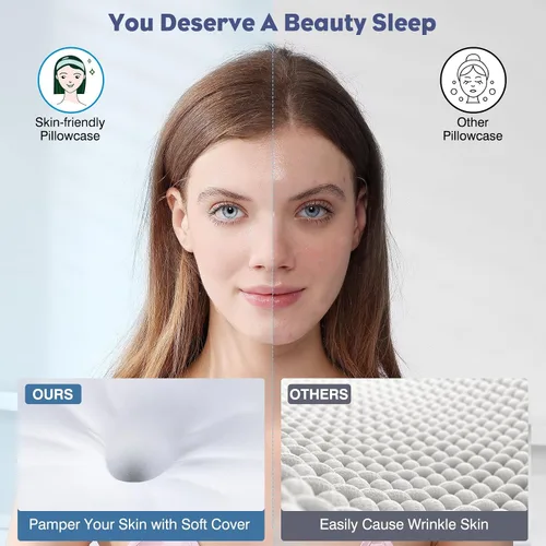 Vista 6 de Almohada cervical para el cuello, almohada de espuma viscoelástica para apoyo y alivio del dolor, almohada ergonómica de contorno para dormir