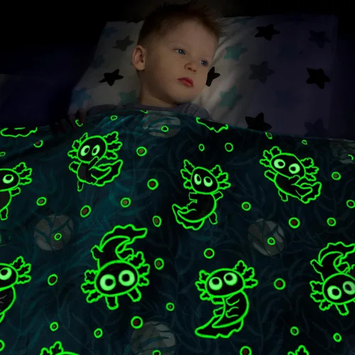 Vista 2 de Manta de Axolotl para niños, manta que brilla en la oscuridad, regalos de Axolotl para adolescentes, niñas y niños, lindos juguetes de salamandra