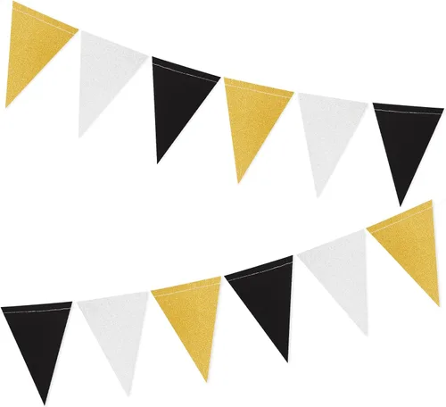 Vista 4 de Decoraciones de fiesta plateadas, negras y doradas, 2 banderines de papel para hombres, cumpleaños, Año Nuevo, jubilación, graduación, aniversario
