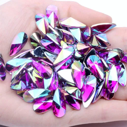 Vista 15 de 200 diamantes de imitación de gota de agua, diamantes de imitación de resina con parte trasera plana para manualidades, ropa, decoración de Verde AB