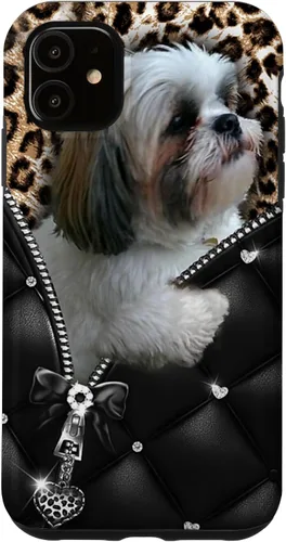 Vista 8 de Funda Shih Tzu con cremallera para iPhone 16 I Love Shih Tzu Dogs Leopard Hippie Leather