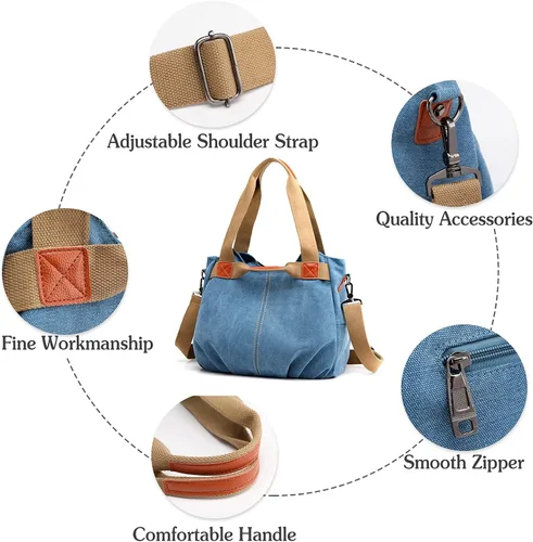 Vista 4 de FANDARE Bolso bandolera de lona para mujer, estilo vintage, bandolera