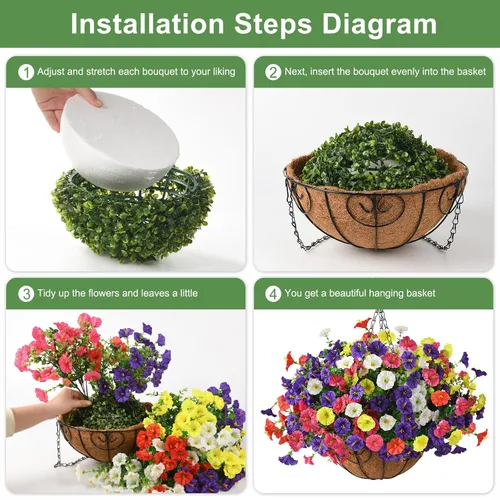 Vista 5 de Homsunny Plantas artificiales colgantes con cesta para exteriores, petunias falsas, de seda, para exteriores, porche, patio, balcón, jardín