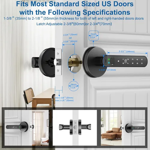 Vista 6 de Foxgard - Cerradura inteligente de huellas dactilares para puerta: Perilla de puerta biométrica de 5 en 1 con impresión digital - Perilla de puerta