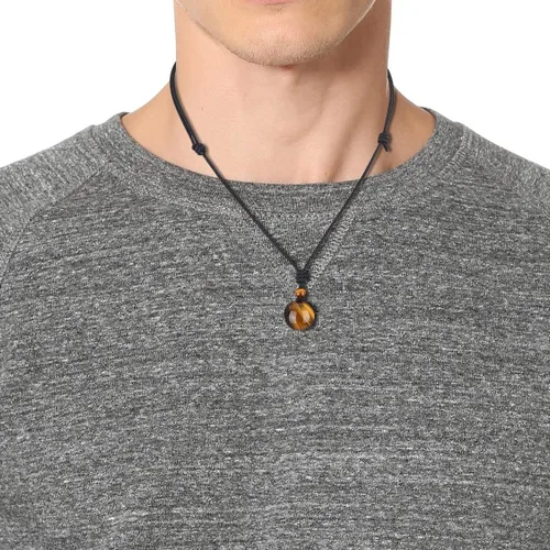 Vista 3 de COAI Collar con colgante de piedra de obsidiana brillante de plata con cuentas redondas
