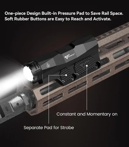 Vista 4 de VOTATU ML50 Picatinny/Mlok linterna para rifle, luz de arma máxima de 2400 lúmenes con interruptor de almohadilla de presión, linterna recargable