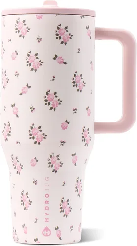 Vista 7 de HydroJug Traveler - Botella de agua de 40 onzas con asa y pajita abatible - Cabe en portavasos, vaso resistente a fugas - Reutilizable, aislado