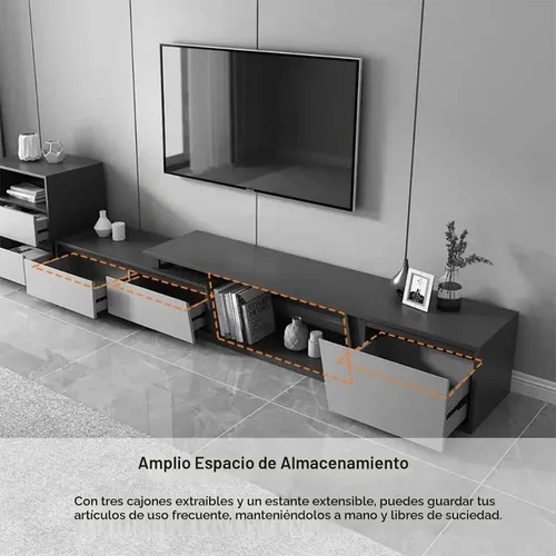 Vista 3 de homary Consola de TV extensible para sala de estar, centro de entretenimiento rectangular con 3 cajones, soporte de TV de hasta 110 pulgadas