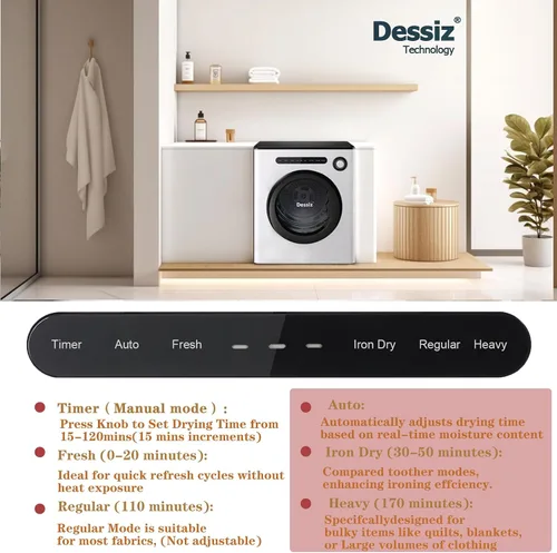 Vista 3 de Dessiz Secadora compacta de 11 libras de 950 W, secadora de ropa portátil para espacios pequeños, caravanas y apartamentos, silenciosa, resistente