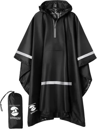 Vista 8 de SaphiRose Poncho de lluvia con capucha, impermeable, para hombres, mujeres y adultos Algas Azul 1 Pack