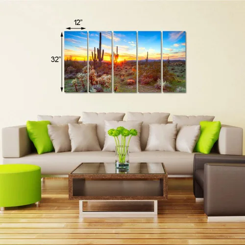 Vista 3 de sechars 5 piezas de pintura Arizona extragrande del desierto de Sonora al atardecer impresión en lienzo Arizona Cactus paisaje ilustraciones