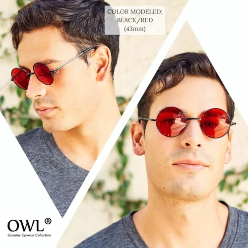 Vista 4 de OWL Gafas de sol redondas con marco de metal, círculo, retro, hippie, protección UV400 Lente verde-transparente de 2 tonos / dorado