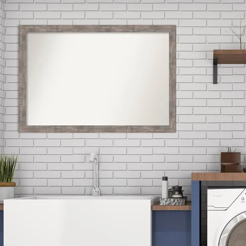 Vista 504 de Amanti Art Silver Bathroom Mirror for Over Sink, 26x35 Custom Made Marred Pewter Rectangle Vanity Mirror, Large Casual Wood Frame, Hangs Horizonally