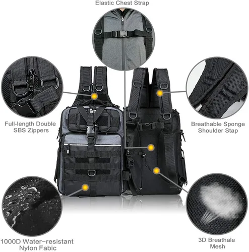 Vista 5 de Blisswill - Bolsa de almacenamiento para equipo de pesca al aire libre - Mochila de pesca grande resistente al agua