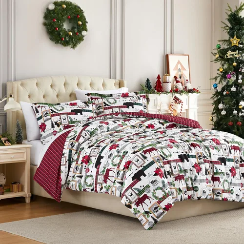 Vista 16 de Southshore Fine Living, Inc. Juego de edredón de Navidad de tamaño individual con funda de almohada, juego de ropa de cama reversible de Navidad a
