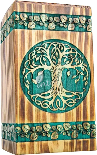 Vista 4 de Urna de palisandro hecha a mano para cenizas humanas, urnas de madera para adultos del árbol de la vida hechas a mano, urna de cremación fúnebre