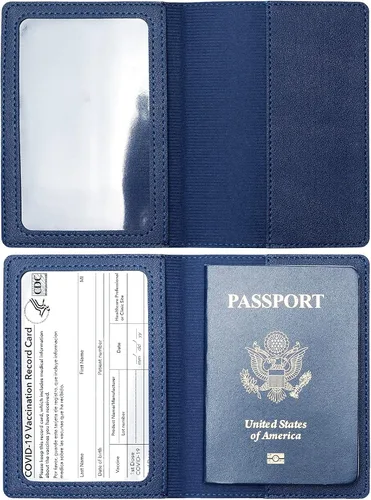 Vista 3 de Paquete de 2 portatarjetas de pasaporte y vacunación, de piel sintética, para pasaporte, funda protectora para vacunas, cartera de pasaporte