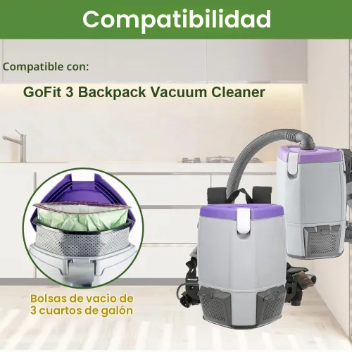 Vista 2 de Paquete de 30 bolsas de microfiltro 107666 compatibles con aspiradora ProTeam GoFit 3, mochila de 3 cuartos de galón