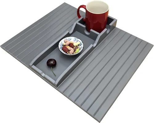 Vista 5 de Soporte para tazas de sofá, mesa de sofá para sofá, mesa de reposabrazos, mesa portátil, mesas de bandeja y mesas auxiliares para espacios pequeños.