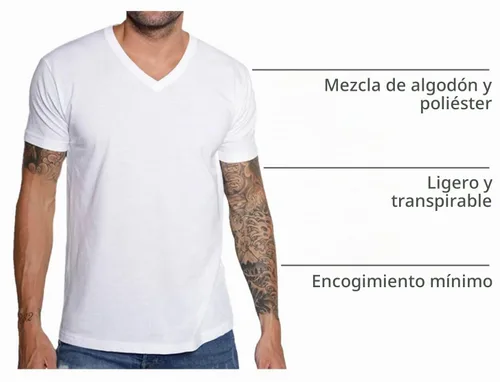 Vista 4 de Camiseta de manga corta con cuello en V para hombre, de algodón suave Sin marca - Blanco