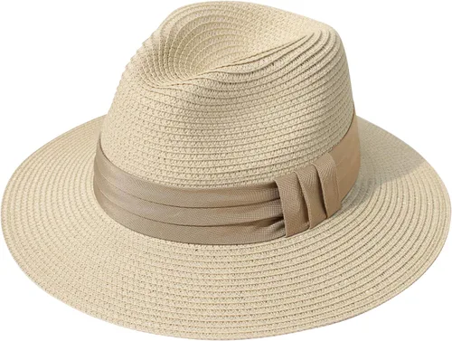 Vista 41 de Lanzom - Sombrero de paja playero para mujer, de ala ancha, plegable, estilo Fedora, UPF50+