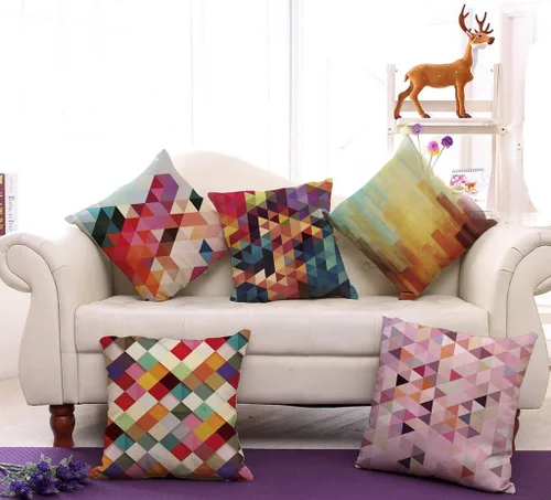Vista 2 de ChezMax Fundas de cojín abstractas de algodón y lino para respaldo de silla, funda de cojín geométrica decorativa para sofá, cama, silla, 18 x 18