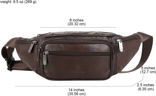 Vista 2 de ZZNICK Riñonera de piel auténtica, bolsa de cintura, organizador con cinturón ajustable, múltiples bolsillos para hombres y mujeres, café-861 Medio