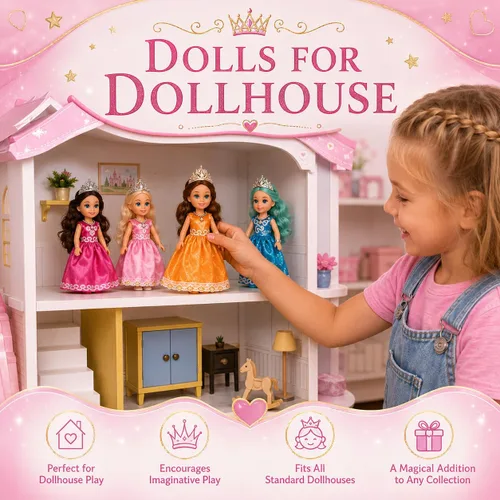 Vista 3 de TOMLEON Juego de muñecas de princesa, 6 muñecas de princesa con vestidos coloridos, coronas y joyas, juego de rol de fantasía para niños