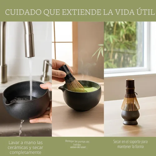 Vista 4 de ZENSO Juego de Batidor Matcha Premium – Kit de Ceremonia de Té Matcha Japonés de 10 Piezas Cuenco Matcha, Recipiente de Té, Batidor de Bambú