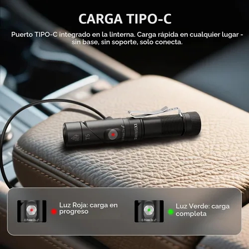 Vista 3 de Linterna recargable de ángulo recto EDC de 1400 lúmenes