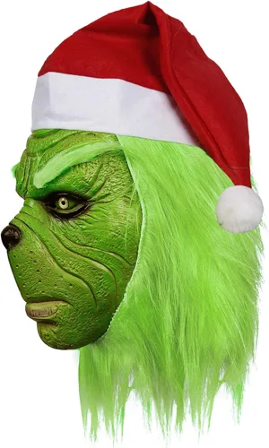 Vista 2 de MAKEATREE Máscara de monstruo de ladrón verde de Navidad máscara de látex de cara completa accesorios de decoración para adultos