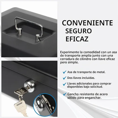 Vista 4 de CARL, CUI82012, bandeja de billetes de acero caja de seguridad, color negro 4 x 9 pulgadas