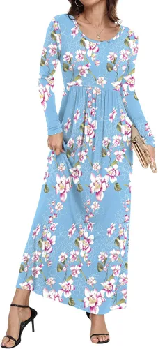 Vista 3 de Vestido largo de manga cortalarga, holgado, liso, informal y con bolsillos para mujer