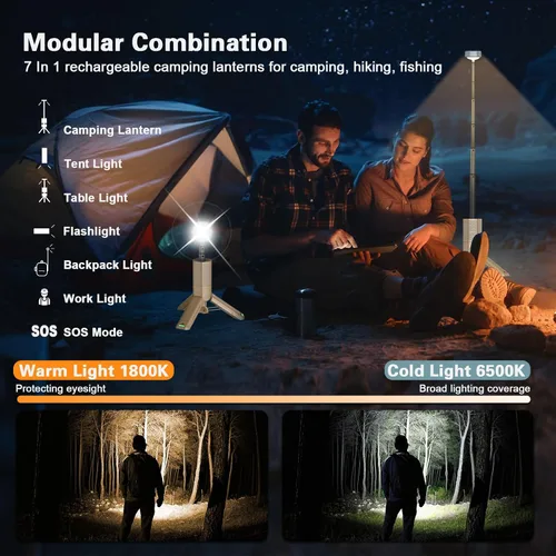 Vista 5 de Luces telescópicas para campamento, recargables y plegables de 10500 mAh, linternas LED con soporte, linternas impermeables IPX7 con base magnética