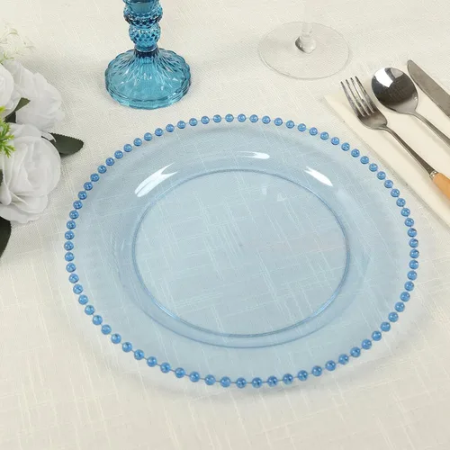 Vista 45 de Efavormart - Paquete de 10 platos de plástico para aperitivos de postre en oro ámbar con borde de cuentas, platos redondos desechables para ensalada
