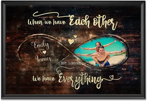 Vista 27 de Póster personalizado de lienzo de aniversario de boda, regalo personalizado, letrero de aniversario del año «Then and No», foto del 25 ° u otro
