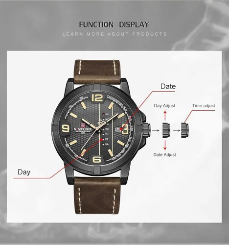 Vista 3 de NAVIFORCE Date Quartz Men Casual Militar Sports Japón Movimiento de cuarzo de cuero genuino Relojes de pulsera (amarillo)