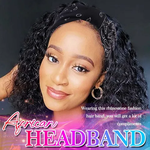 Vista 3 de CAKURE Diademas anchas bohemias anudadas para la cabeza, bufanda africana para la cabeza, accesorios para el cabello de motocicleta, para mujeres