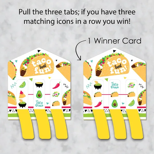 Vista 3 de Big Dot of Happiness Taco 'Bout Fun - Juego de 12 tarjetas de pepinillo para fiesta mexicana, pestañas de tracción 3 en una fila