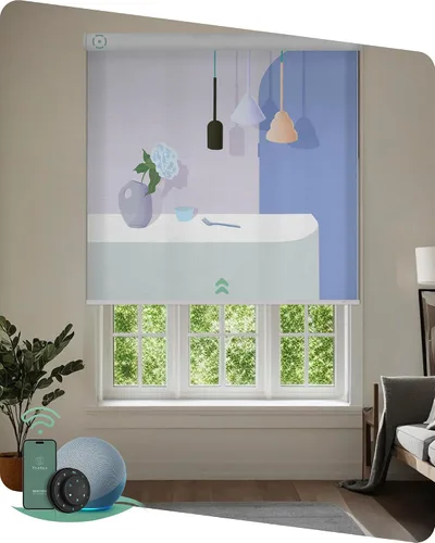 Vista 10 de Yoolax Persianas enrollables motorizadas con control remoto, persianas inteligentes impresas con imagen personalizada que funcionan con Alexa