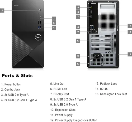 Vista 5 de Dell Vostro 3910 3000 Tower Business Desktop Computer, Intel 6-Core i5-12400, 16GB DDR4 RAM, 512GB PCIe SSD, WiFi, Bluetooth, RJ-45, DisplayPort