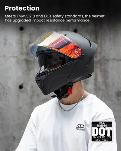 Vista 3 de ILM Casco modular de motocicleta para adultos, de cara completa, abatible, con doble visera, Street Bike Racing DOT modelo MM966